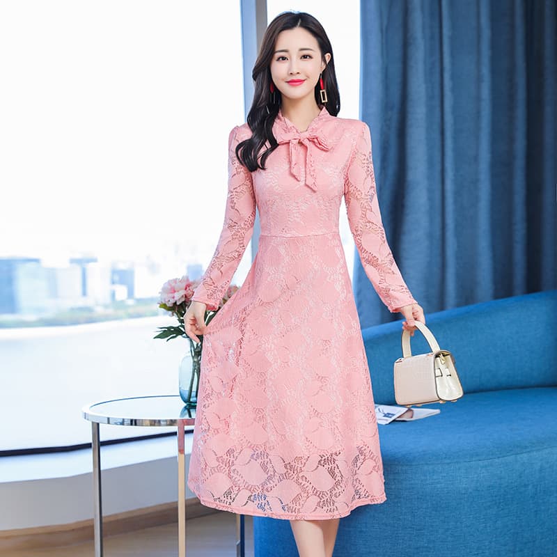 大人ワンピース ロング レース編みワンピース