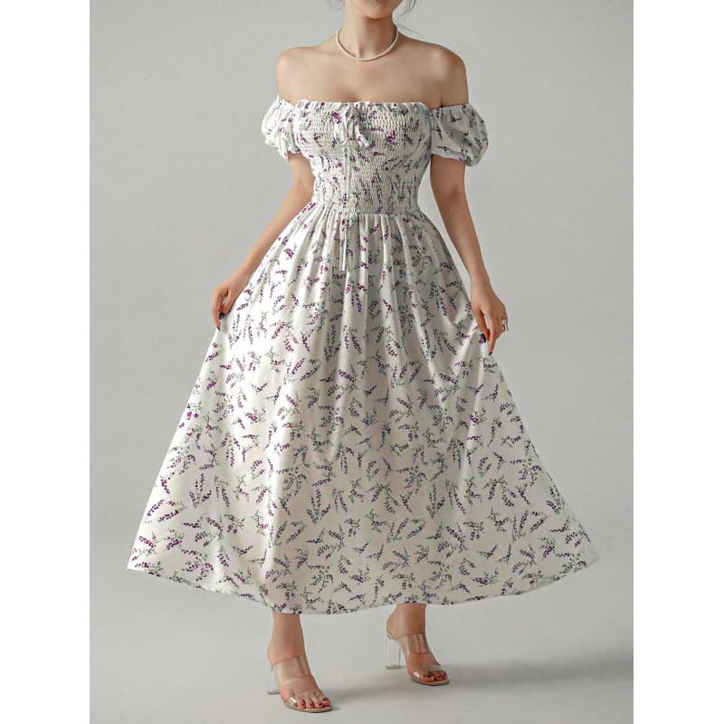 大人ワンピース ロング 花柄シャーリングワンピース