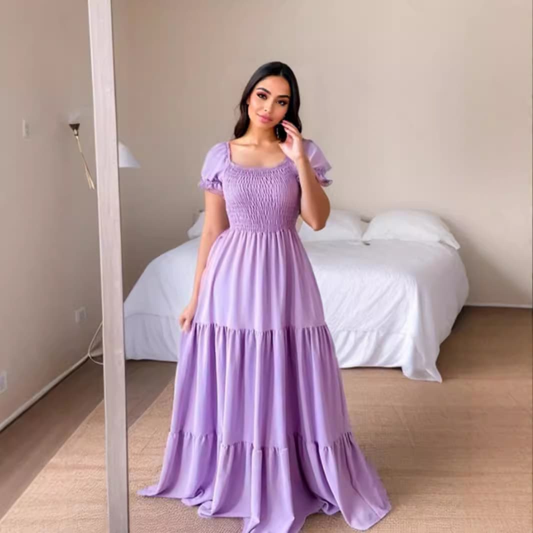 大人ワンピース ロング ティアードギャザーワンピース