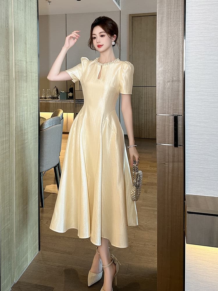 大人ワンピース ロング パール襟付きプリンセスワンピース