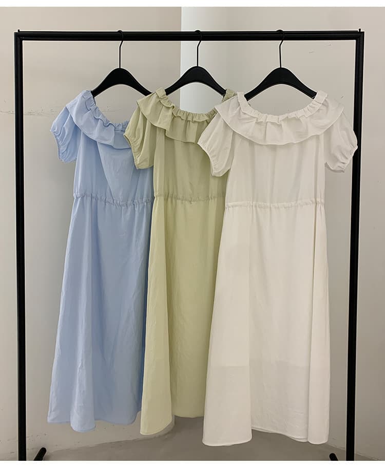 大人ワンピース ロング フリルデコルテ リゾートロングワンピース