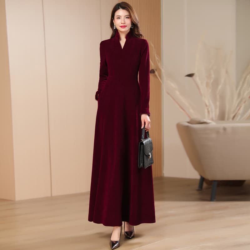 大人ワンピース ロング 上品クラシック ベルベットワンピース