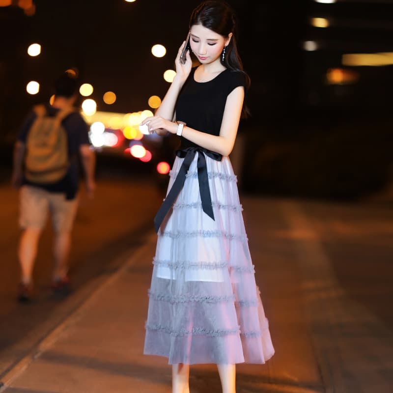 大人ワンピース ロング シアーティアードロングワンピース