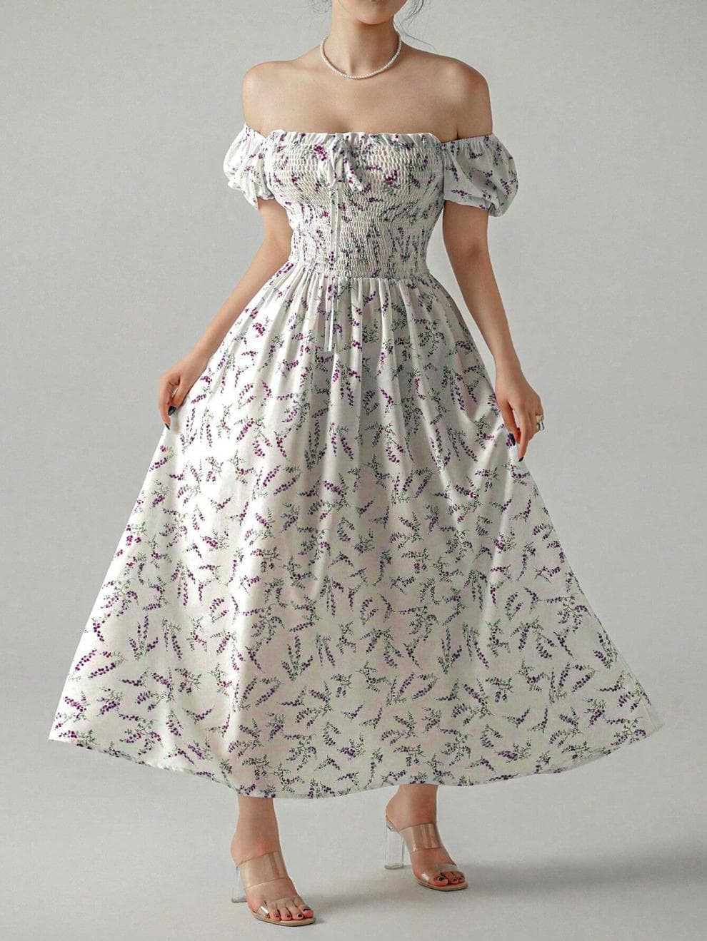 大人ワンピース ロング 花柄シャーリングワンピース