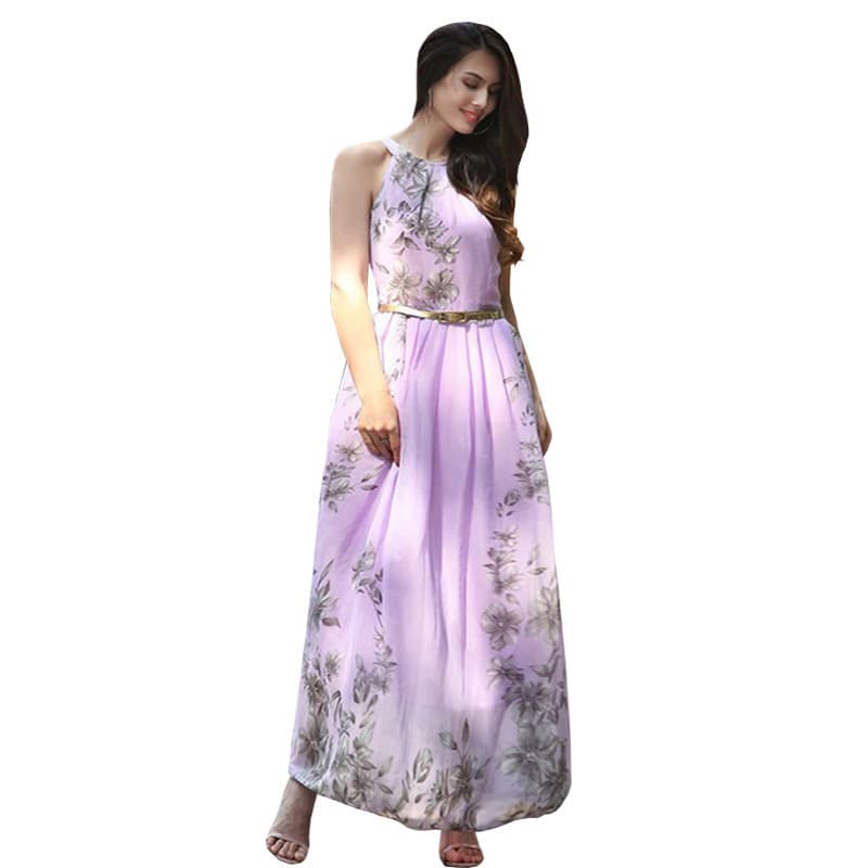 大人ワンピース マキシ 花柄シフォン プリーツ マキシワンピース