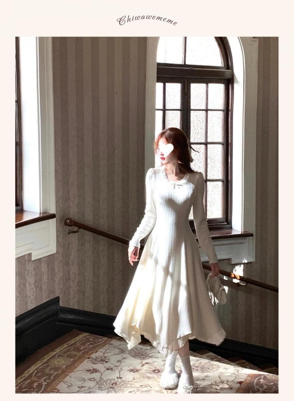 大人ワンピース ロング 優雅なプリーツニットワンピース