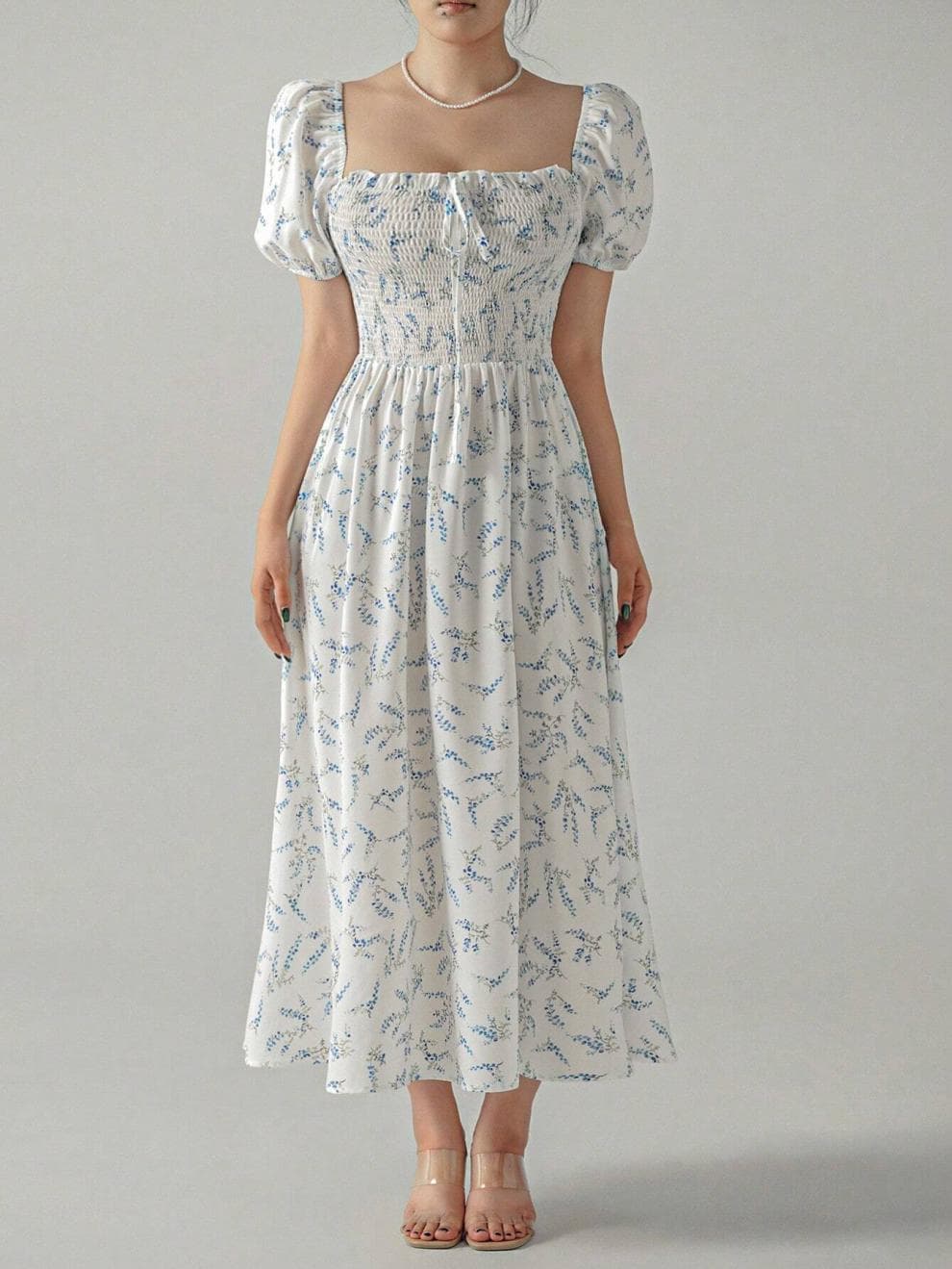 大人ワンピース ロング 花柄シャーリングワンピース