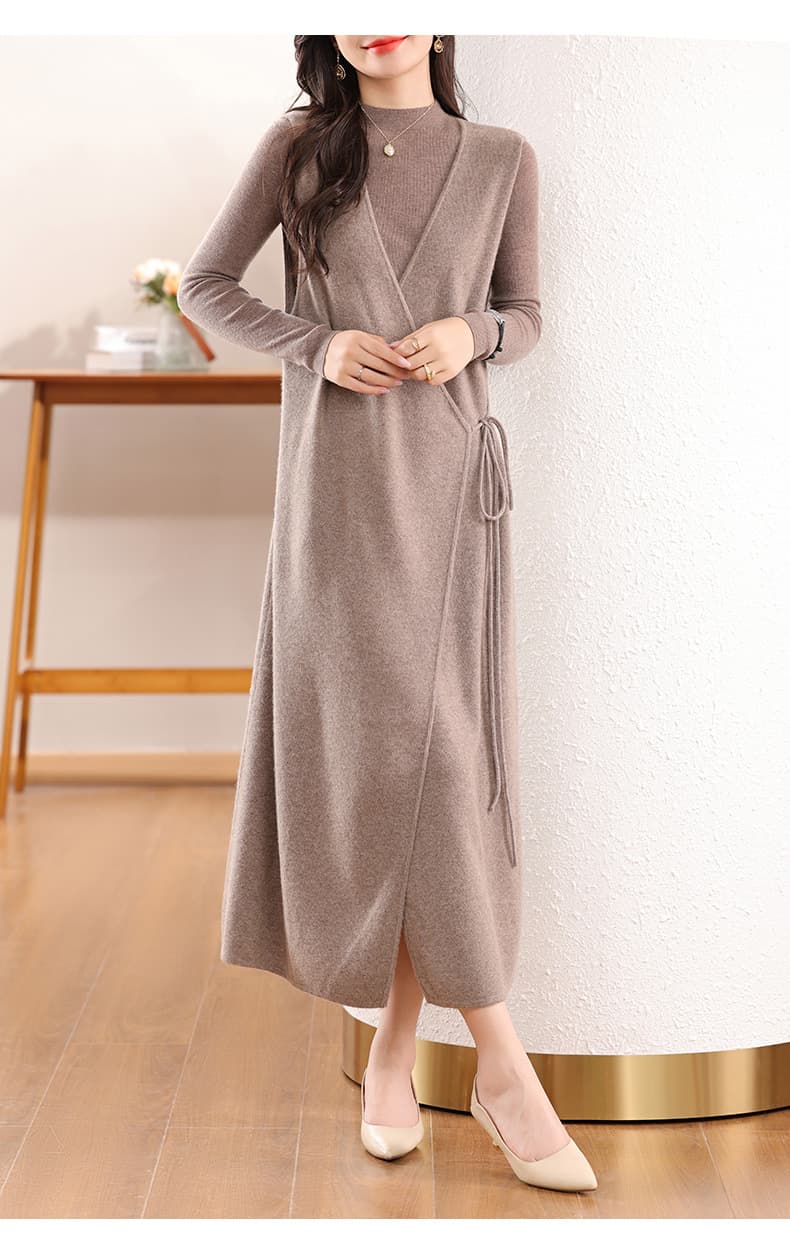 大人ワンピース ロング 上品ニットドレープロングワンピース