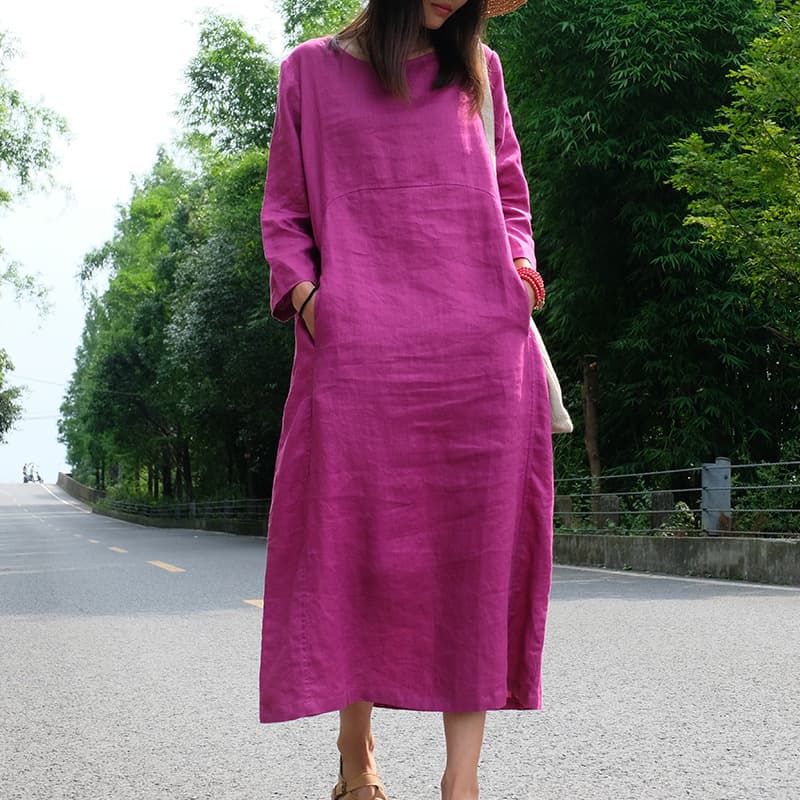 大人ワンピース ロング ナチュラル素材感たっぷりワンピース