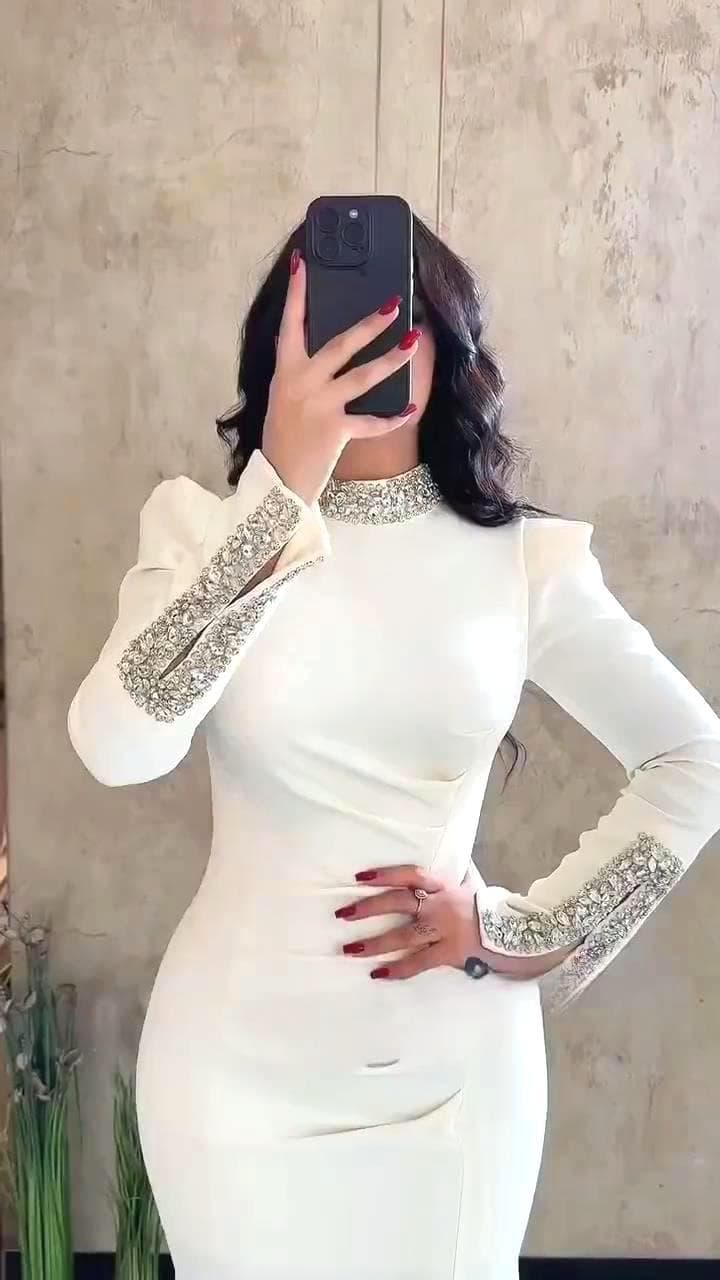 大人ワンピース ロング クリスタルビジュー襟付きスリットロングドレス