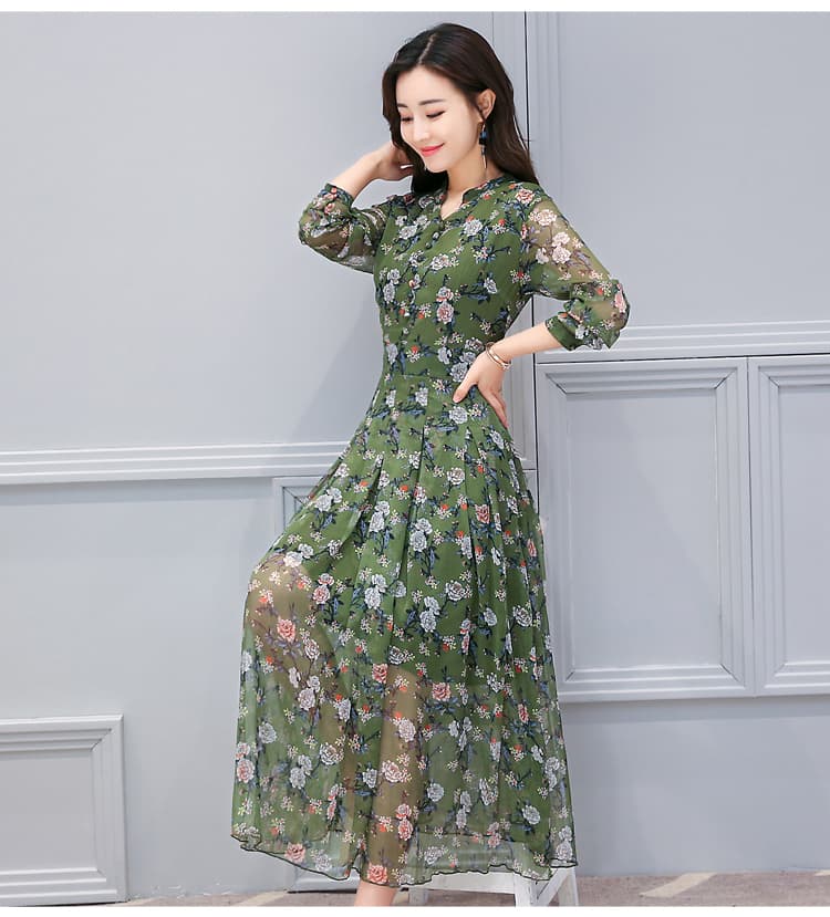 大人ワンピース ロング 花柄シフォンロングワンピース