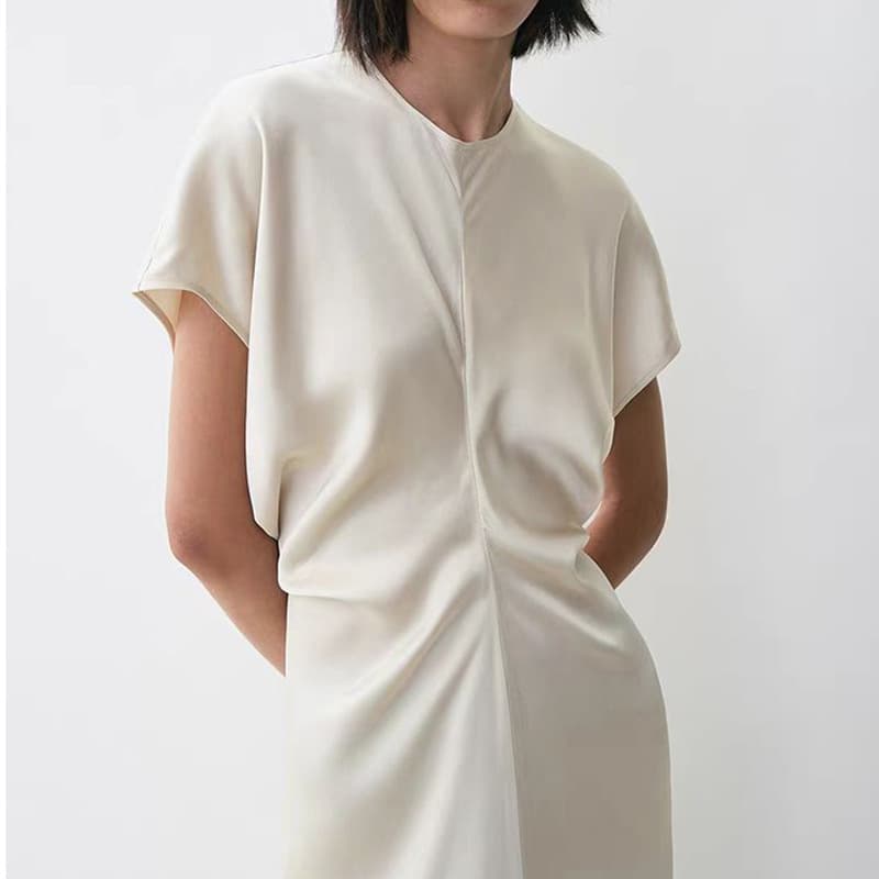 大人ワンピース ロング シンプル優美ドレープワンピース