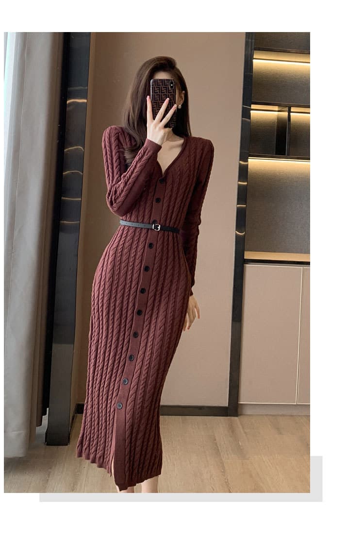 大人ワンピース ロング ケーブル編みワンピース