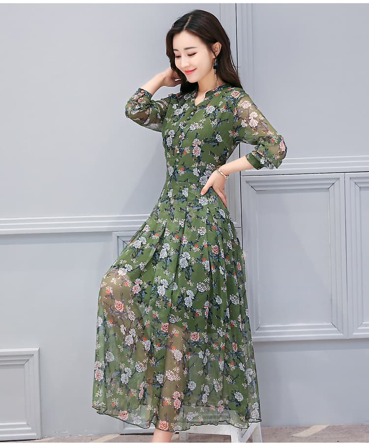 大人ワンピース ロング 花柄シフォンロングワンピース