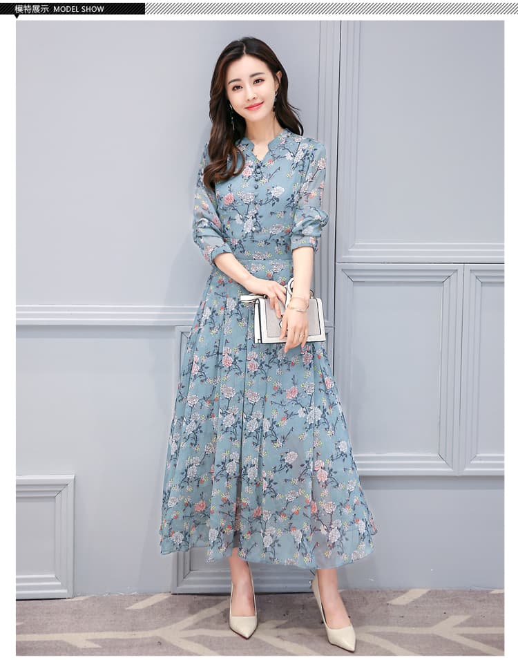 大人ワンピース ロング 花柄シフォンロングワンピース
