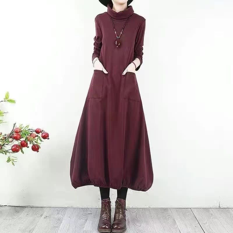 大人ワンピース ロング すっきりシルエット バルーンワンピース