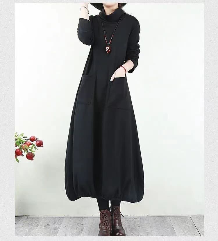 大人ワンピース ロング すっきりシルエット バルーンワンピース