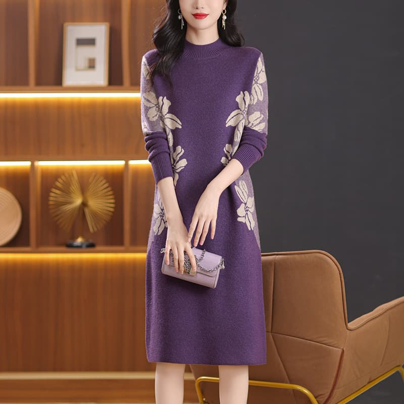 大人ワンピース ロング 花柄ニットロングワンピース