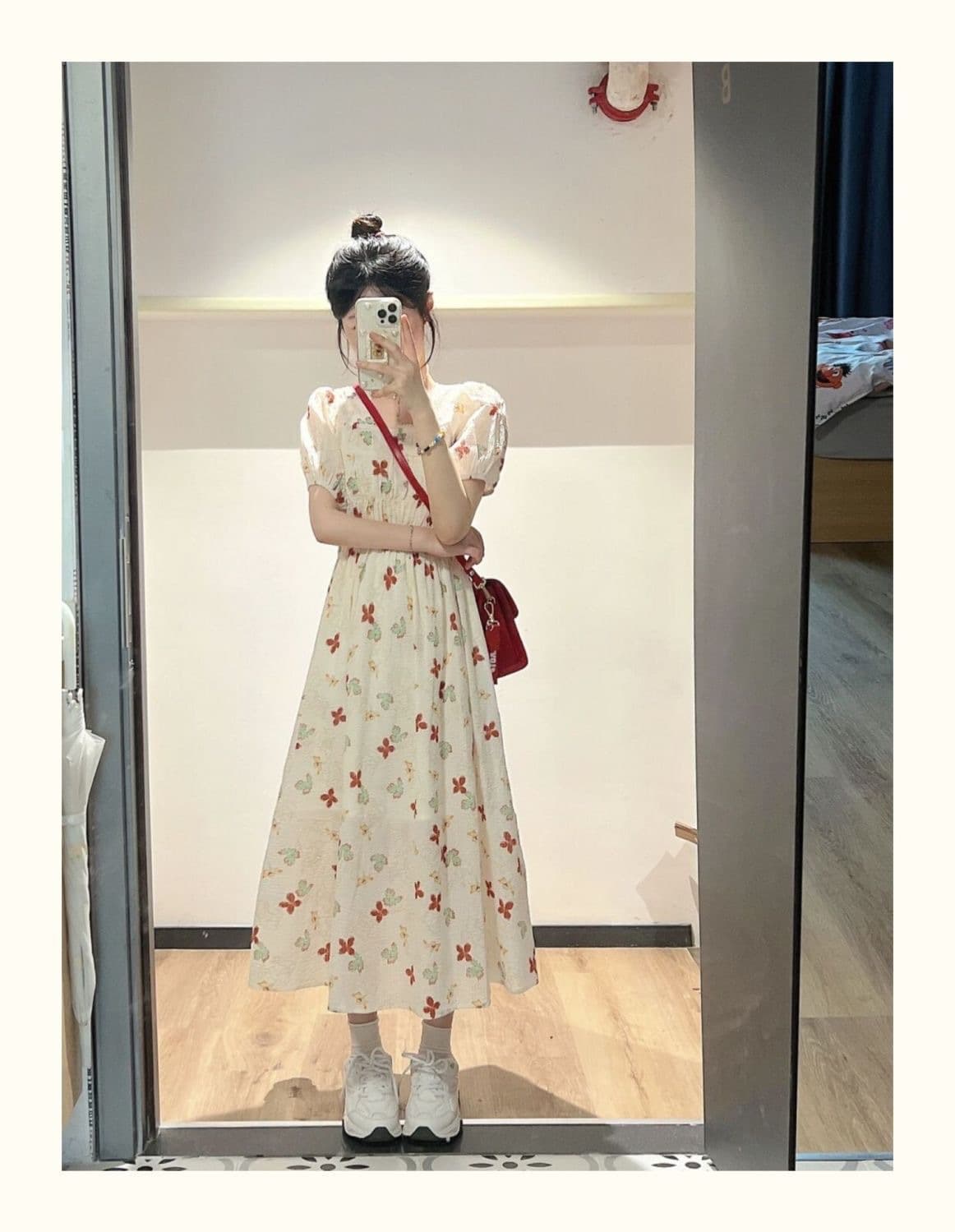 大人ワンピース ロング 花柄シャーリング大人ロングワンピース