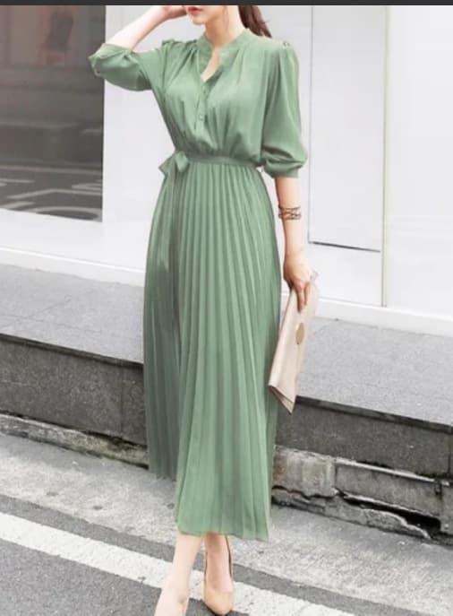 大人ワンピース ロング ふんわりプリーツワンピース