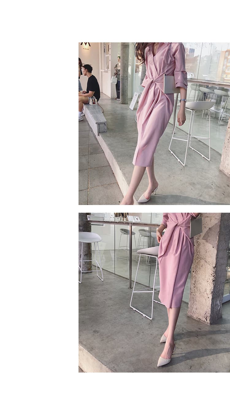 大人ワンピース ロング シャツ風ラップワンピース