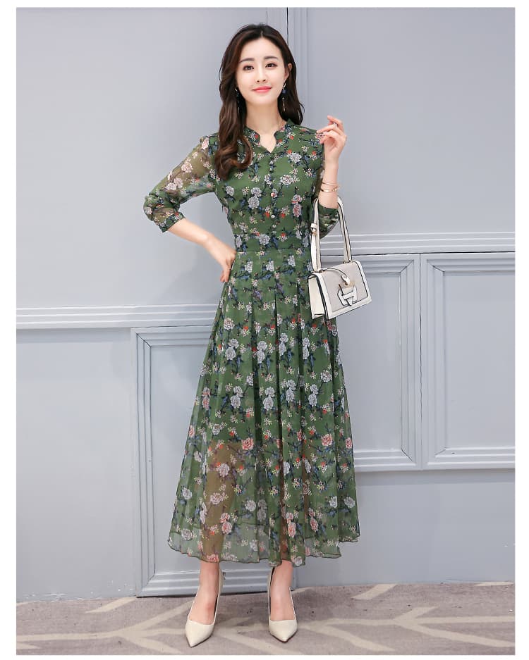 大人ワンピース ロング 花柄シフォンロングワンピース