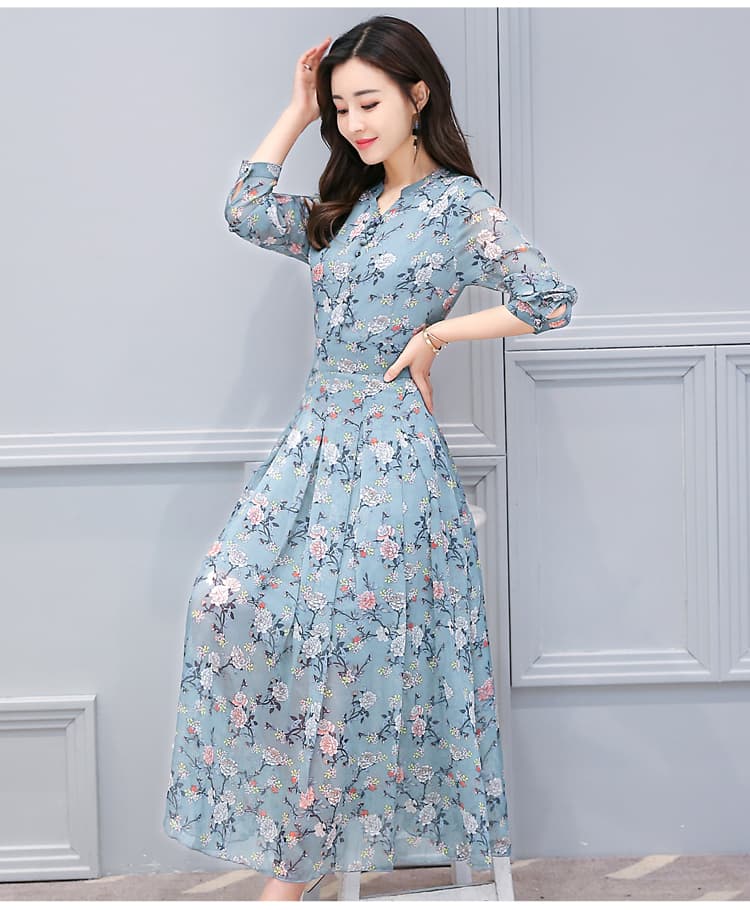 大人ワンピース ロング 花柄シフォンロングワンピース