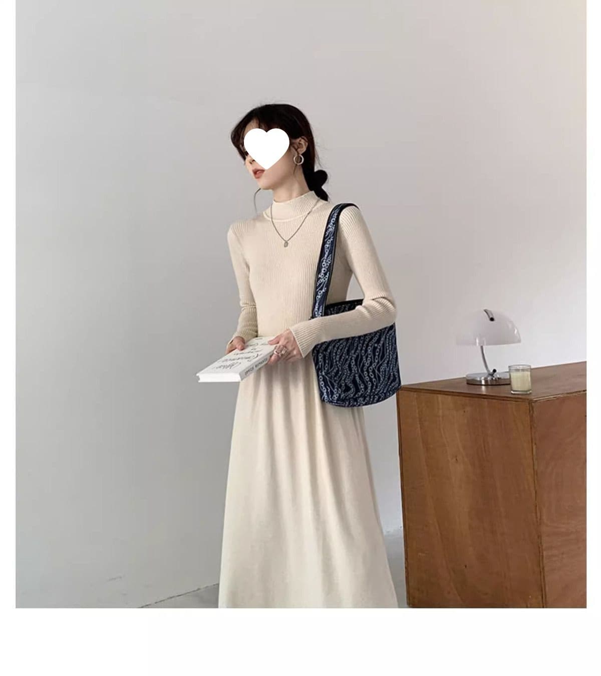 大人ワンピース ロング タートルリブ切替フレアロングワンピース