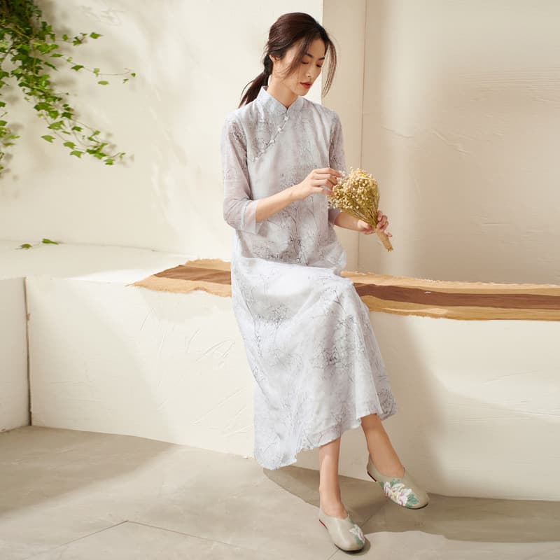 大人ワンピース ロング 刺繍チャイナワンピース