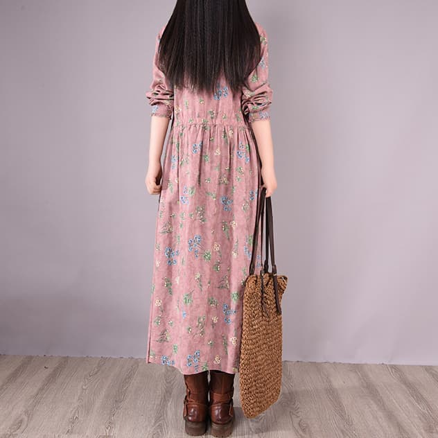 大人ワンピース 小花柄ニットワンピース長袖上品きれいめロング丈