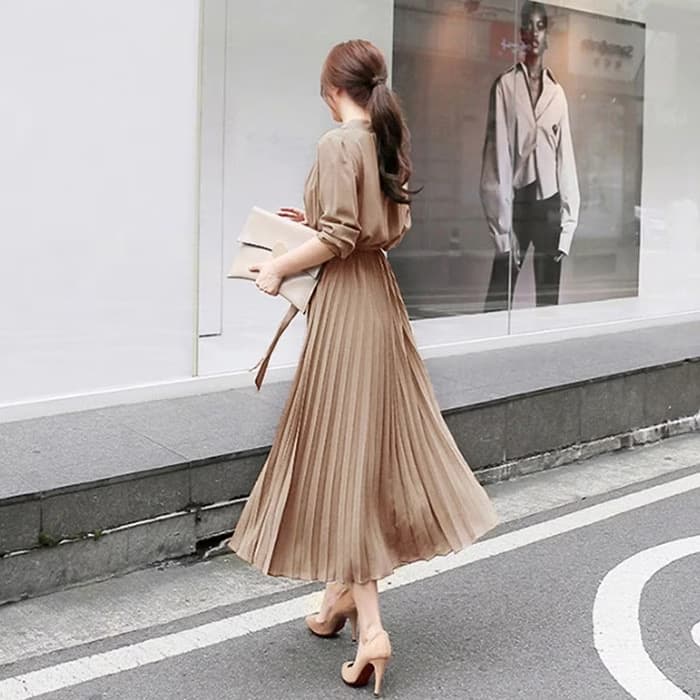 大人ワンピース ロング ふんわりプリーツワンピース