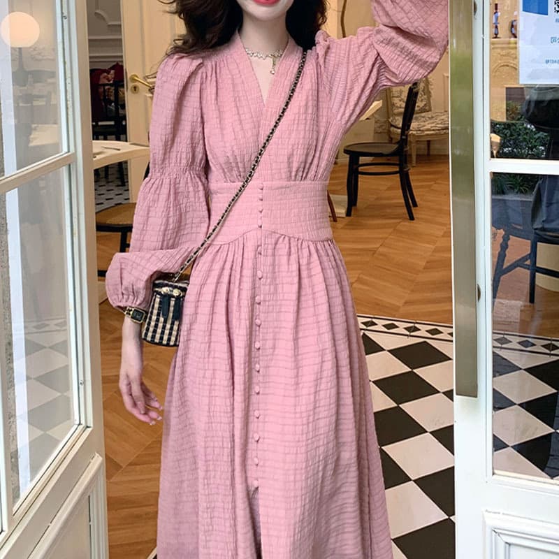 大人ワンピース ロング ふんわり袖 大人華やぎワンピース