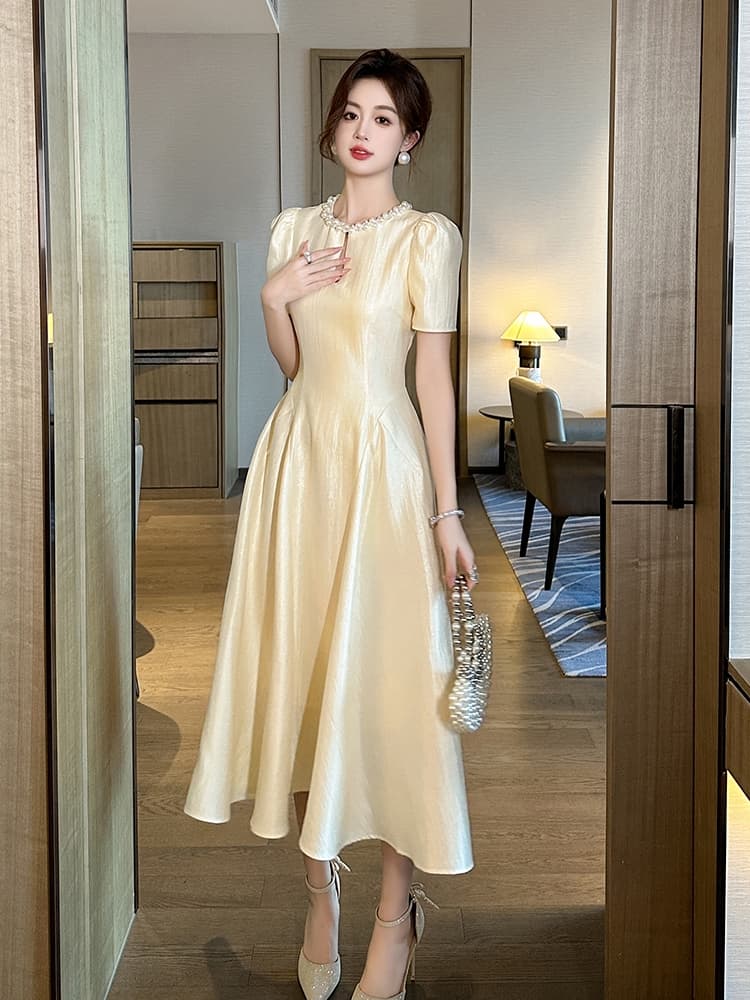 大人ワンピース ロング パール襟付きプリンセスワンピース