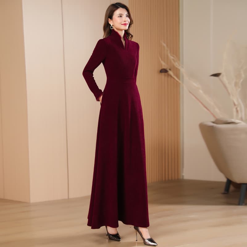 大人ワンピース ロング 上品クラシック ベルベットワンピース