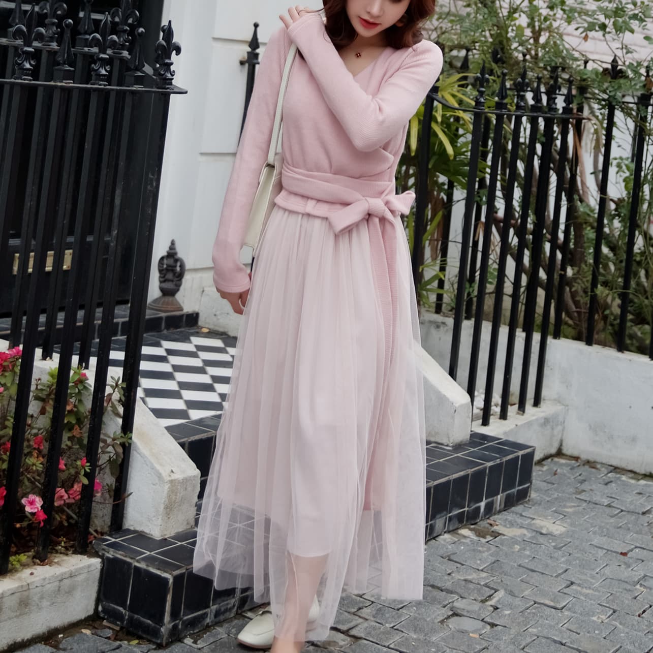 大人ワンピース ロング チュールレイヤード ワンピース