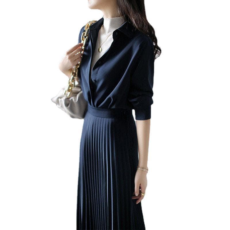 大人ワンピース ロング上品プリーツロングワンピース