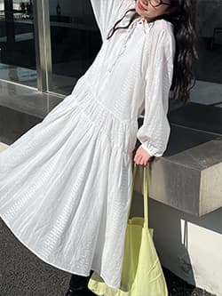 大人ワンピース ロング たっぷりギャザー ティアード