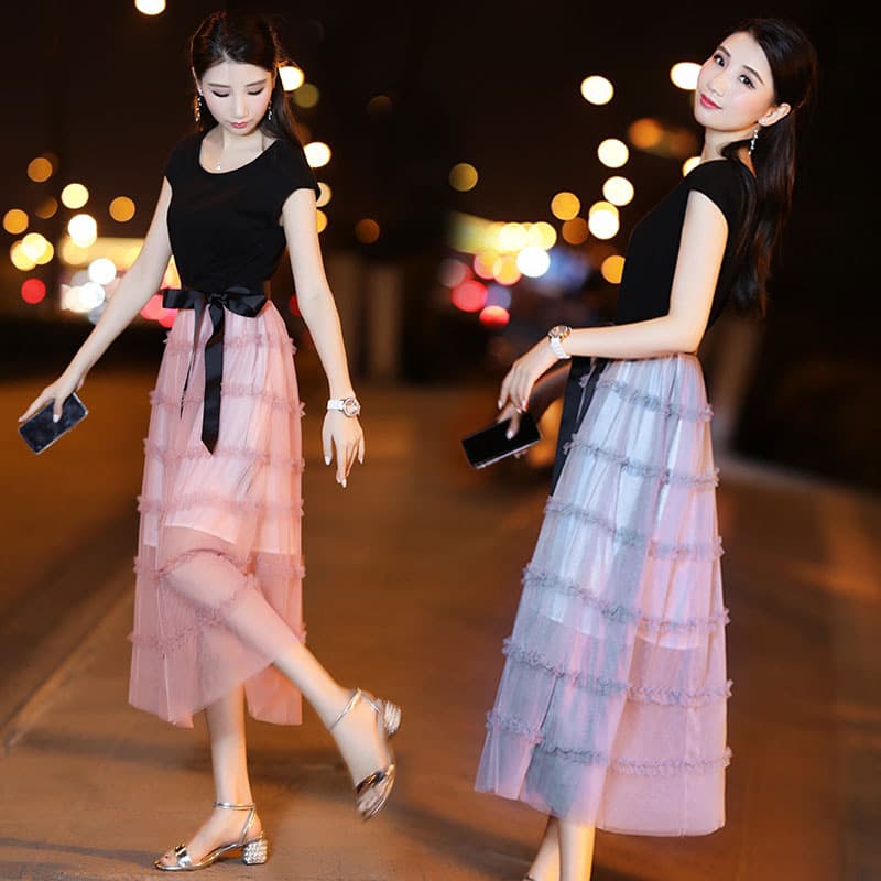 大人ワンピース ロング シアーティアードロングワンピース