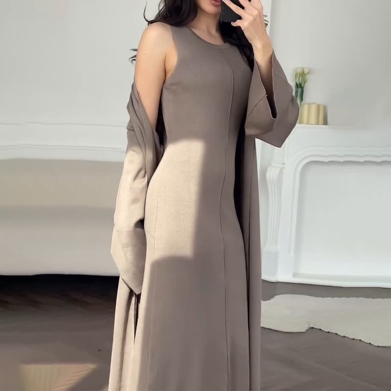 大人ワンピース ロング なめらかフォルムロングワンピース