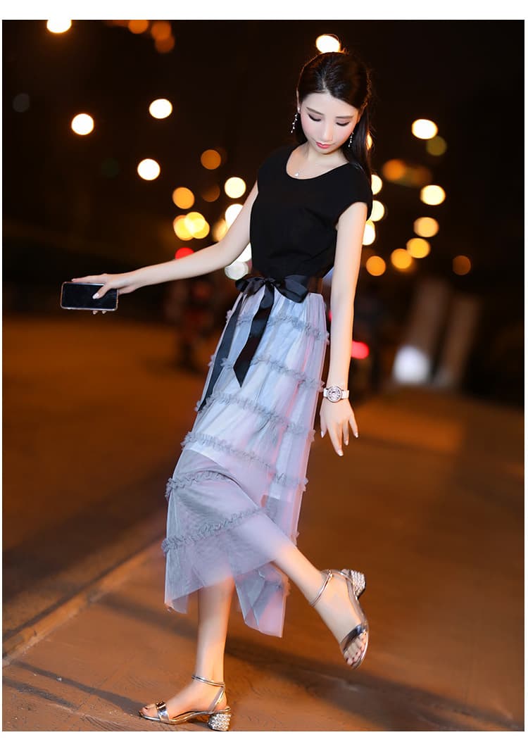 大人ワンピース ロング シアーティアードロングワンピース