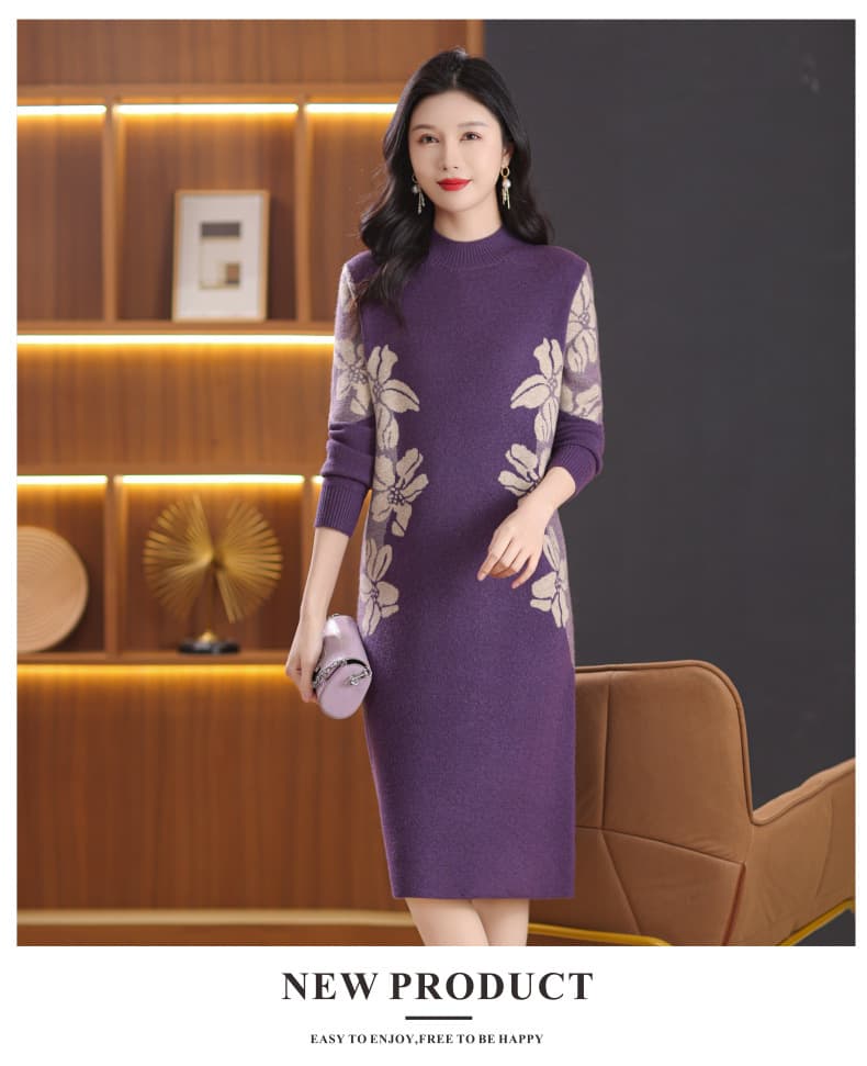 大人ワンピース ロング 花柄ニットロングワンピース