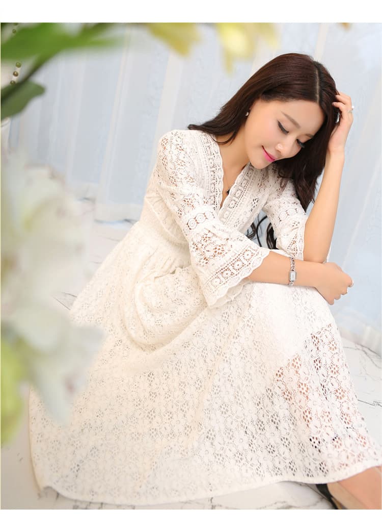 大人ワンピース ロング 花レース美シルエット