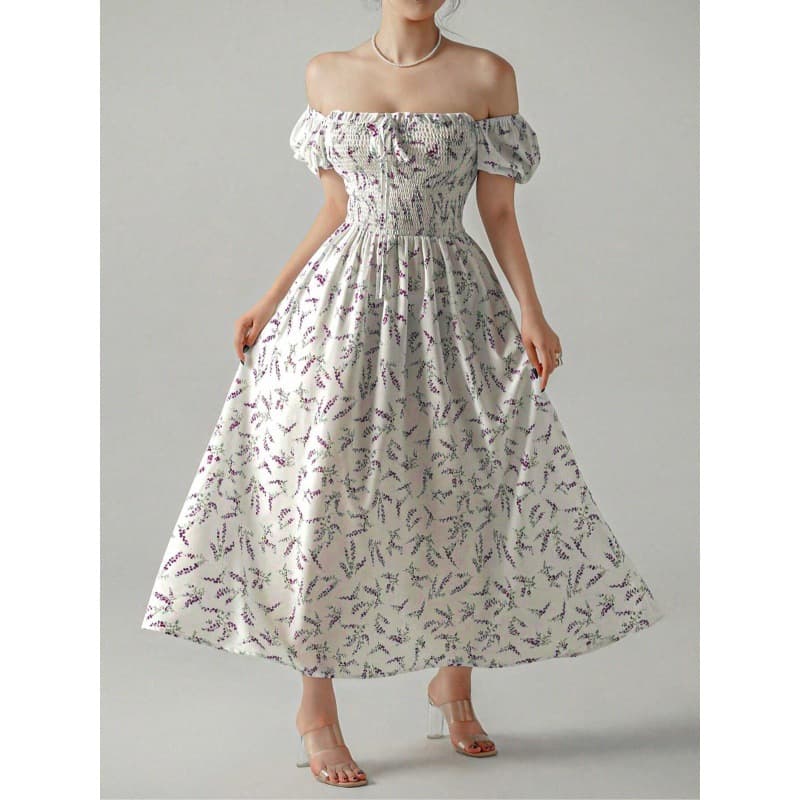 大人ワンピース ロング 花柄シャーリングワンピース