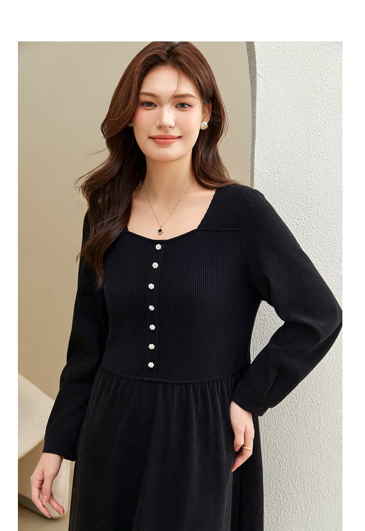 大人ワンピース ロング 上品シルエット リブニットワンピース