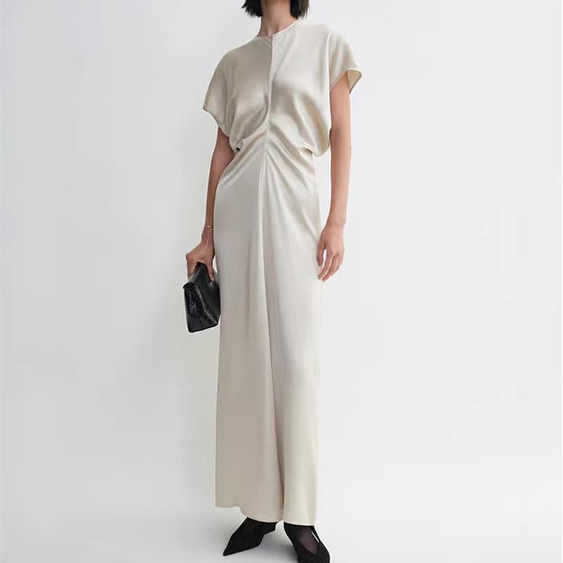 大人ワンピース ロング シンプル優美ドレープワンピース