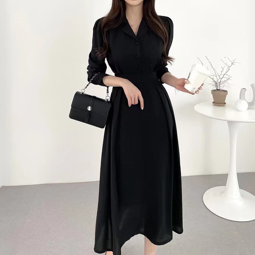 大人ワンピース ロング 上品クラシカルシャツワンピース