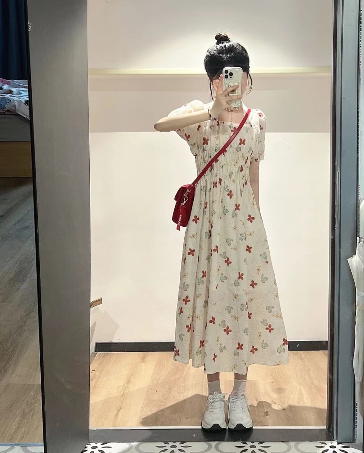 大人ワンピース ロング 花柄シャーリング大人ロングワンピース