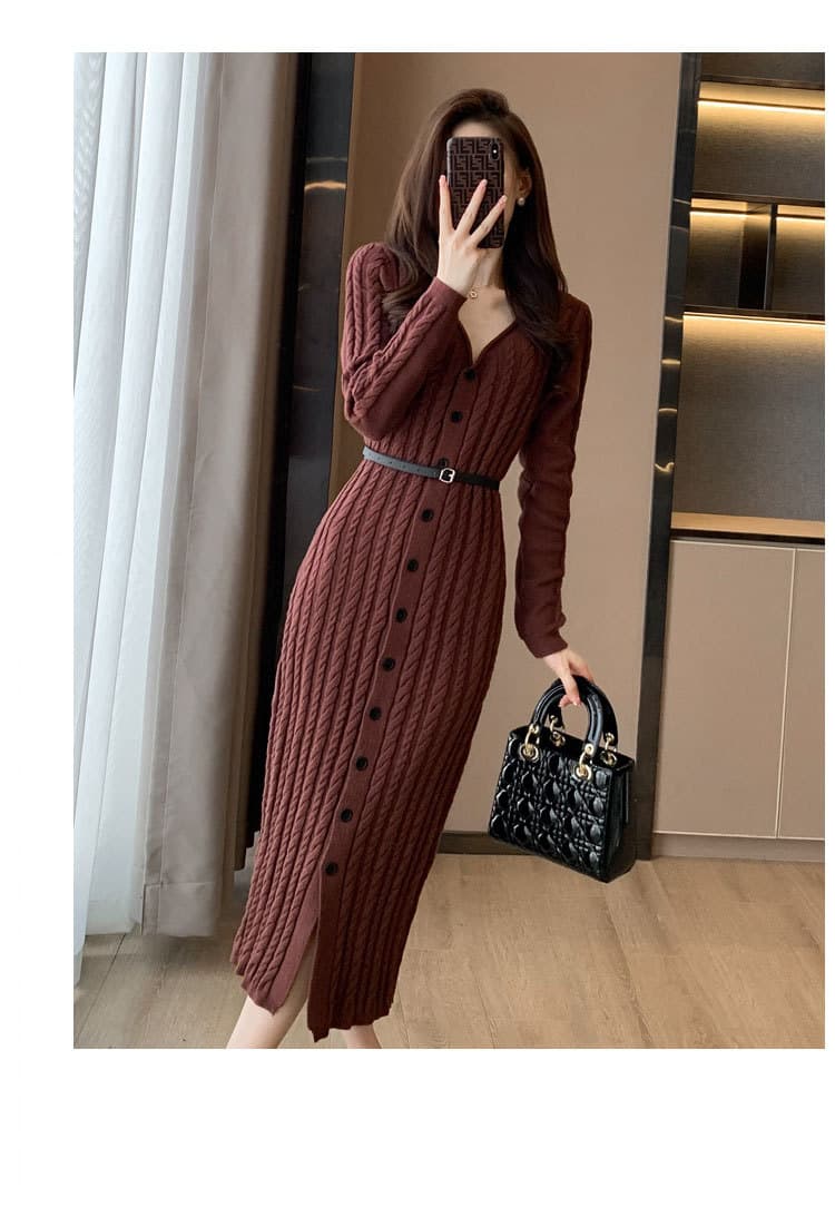 大人ワンピース ロング ケーブル編みワンピース