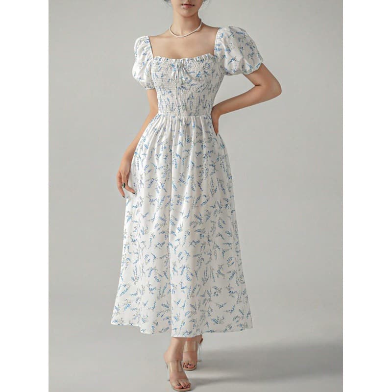 大人ワンピース ロング 花柄シャーリングワンピース