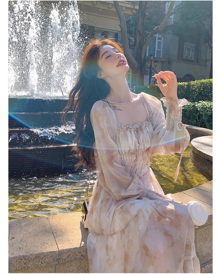 大人ワンピース ロング 優美な花柄ティアードワンピース